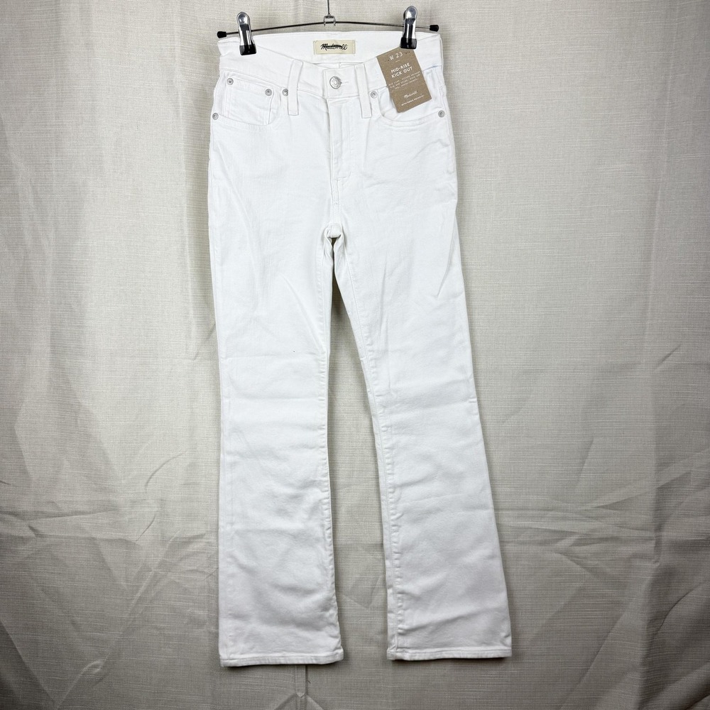 Madewell Mid Rise‎ Kick Out Jeans Womens 23 White Ankle Slim Stretch Denim